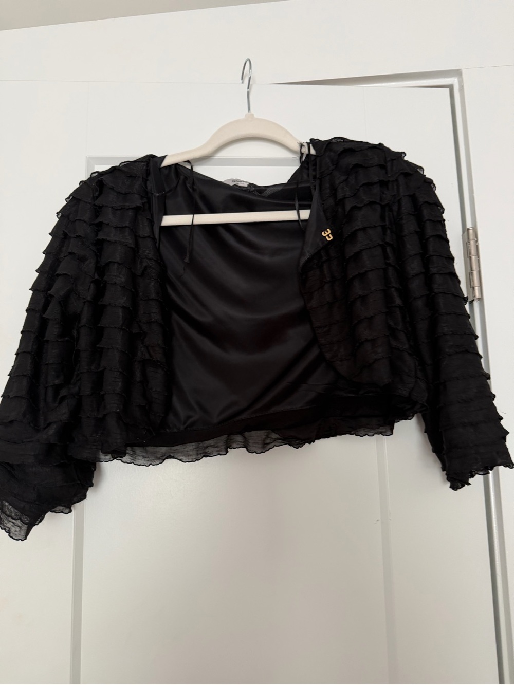 CALE Black Layered Ruffle Cropped Cardigan
